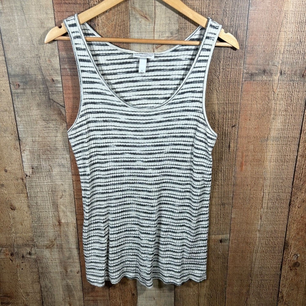 Liz Lange Maternity Striped Ribbed Tank Top Black White Large Summer Casual